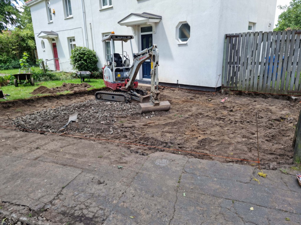 This is a photo of a dig out being carried out by Tenterden Driveways in preparation for a block paving driveway